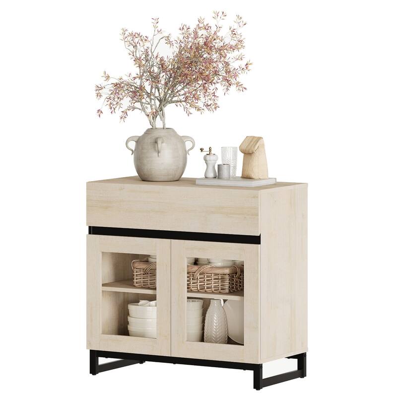 WAMPAT Multifunctional Sideboard Buffet Cabinets with 6 Glass Doors and Drawers, Modern Sideboard, Coffee Bar Storage Cabinet