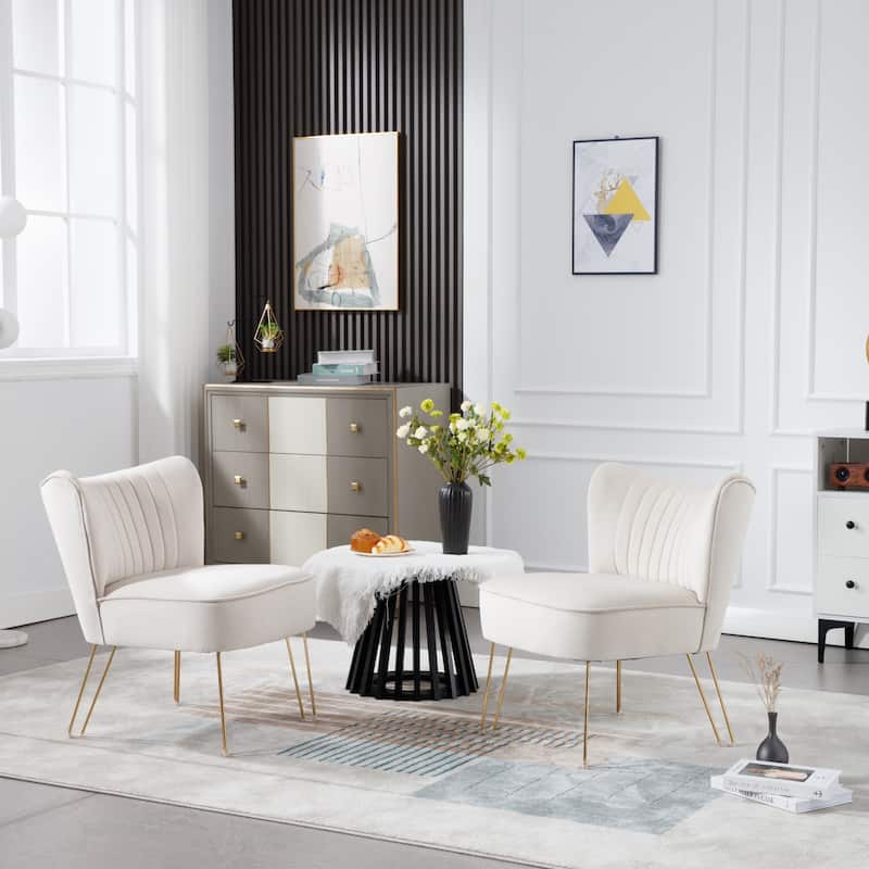 Modern 26.8" Upholstered Accent Chairs with Metal Leg for Living Room (Set of 2) - Beige