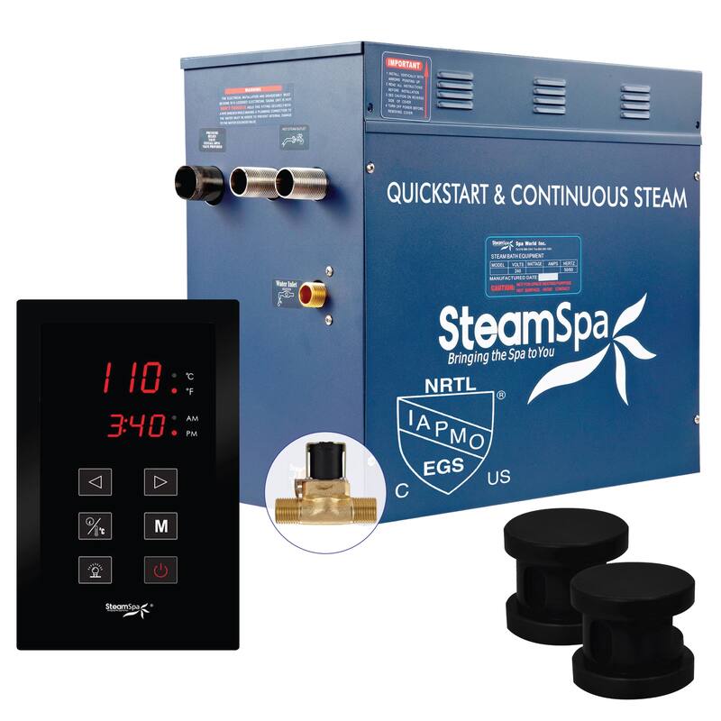 SteamSpa Oasis 12 KW QuickStart Acu-Steam Bath Generator Package with - Matte Black