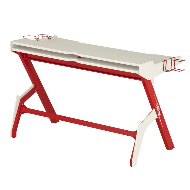 Sport Ergonomic Computer Gaming Desk Workstation with Cupholder & Headphone Hook, Red