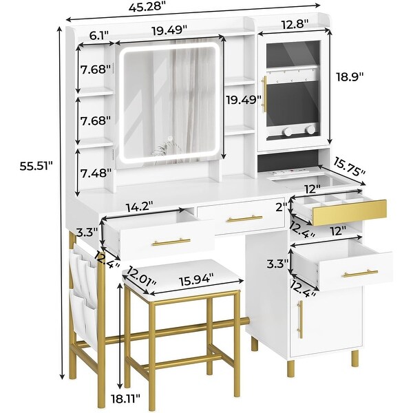 Makeup Vanity Set with Hidden Storage Space and Jewelry Cabinet