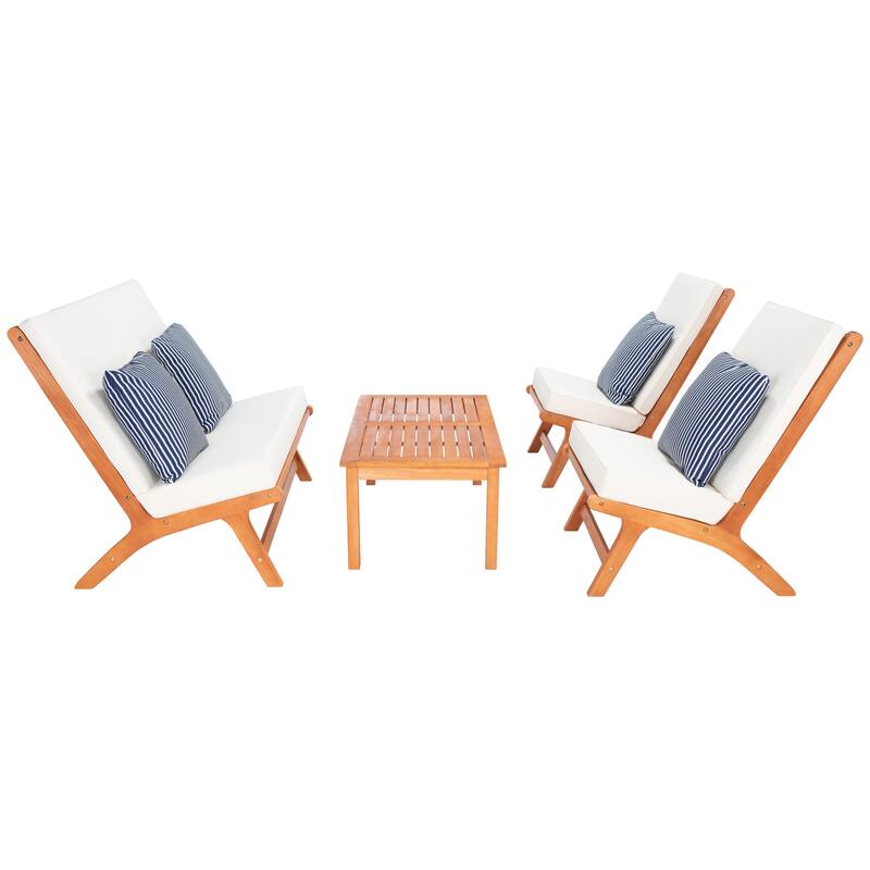 SAFAVIEH Outdoor Aryana 4-Piece Conversation Patio Set with Accent Pillow - 46W x 34D x 32H