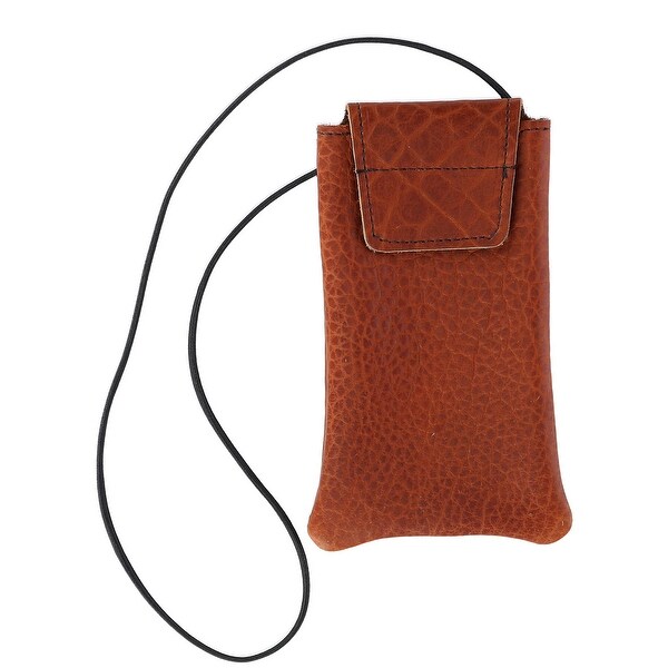 Boston Leather Textured Bison Leather Eyeglass Case with Neck String - one size