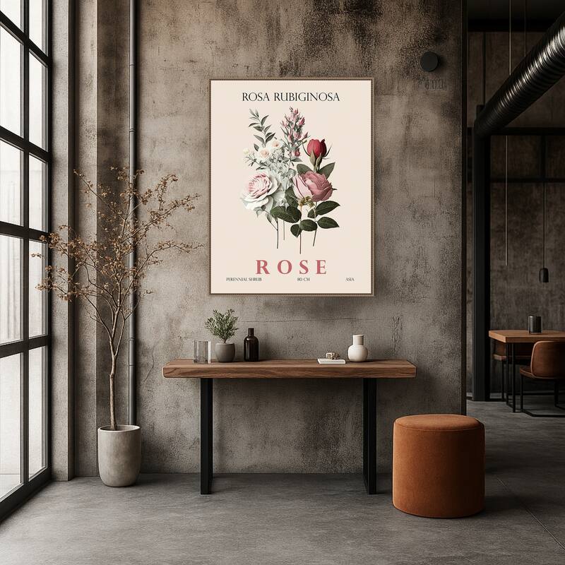 Vintage Botanical Rose Illustration by Christopher Giampietro Framed Canvas Wall Art Print