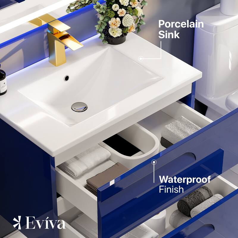 Eviva Joy 24" Wall Mount Bathroom Vanity with Porcelain Top