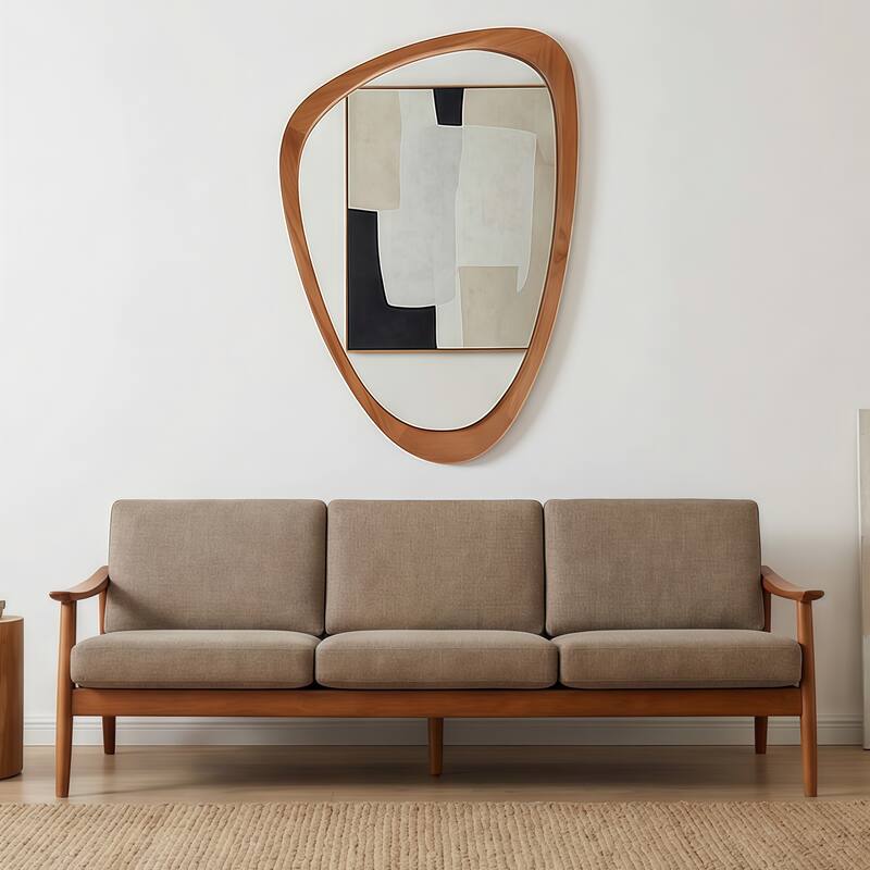 24"x36" Irregular Solid Wood Frame Decorative Mirror,For Bedroom, Bathroom, Living Room, Entryway