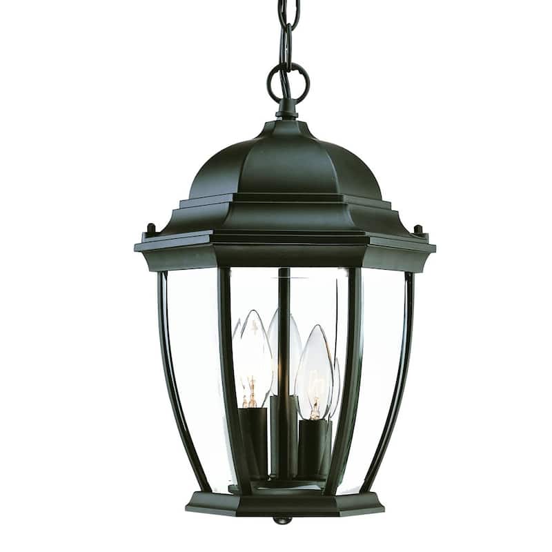 HomeRoots Three Light Matte Black Wide Lantern Hanging Light - 9.5' X '14.75' X '9.5