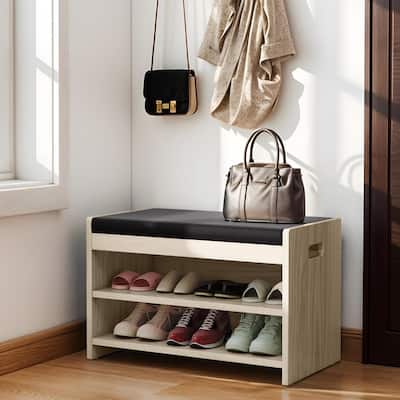 Moasis 2-Tier 28" Shoe Storage Bench w/Shelf and Seat Cushion for Hallway