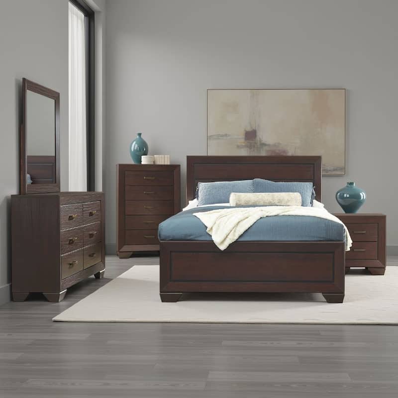 Bello 5pc Queen Size Bedroom Set, Recessed Grooves, Dark Cocoa Brown