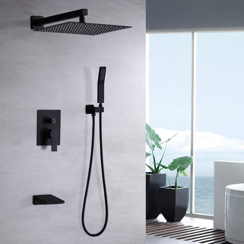 Faucet Set Rainfall Shower System with Rainfall Shower Head with Handheld Combo Shower Valve Included Matte Black - Matte Black