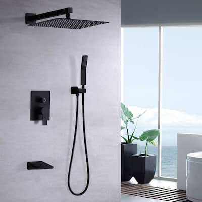 Faucet Set Rainfall Shower System with Rainfall Shower Head with Handheld Combo Shower Valve Included Matte Black