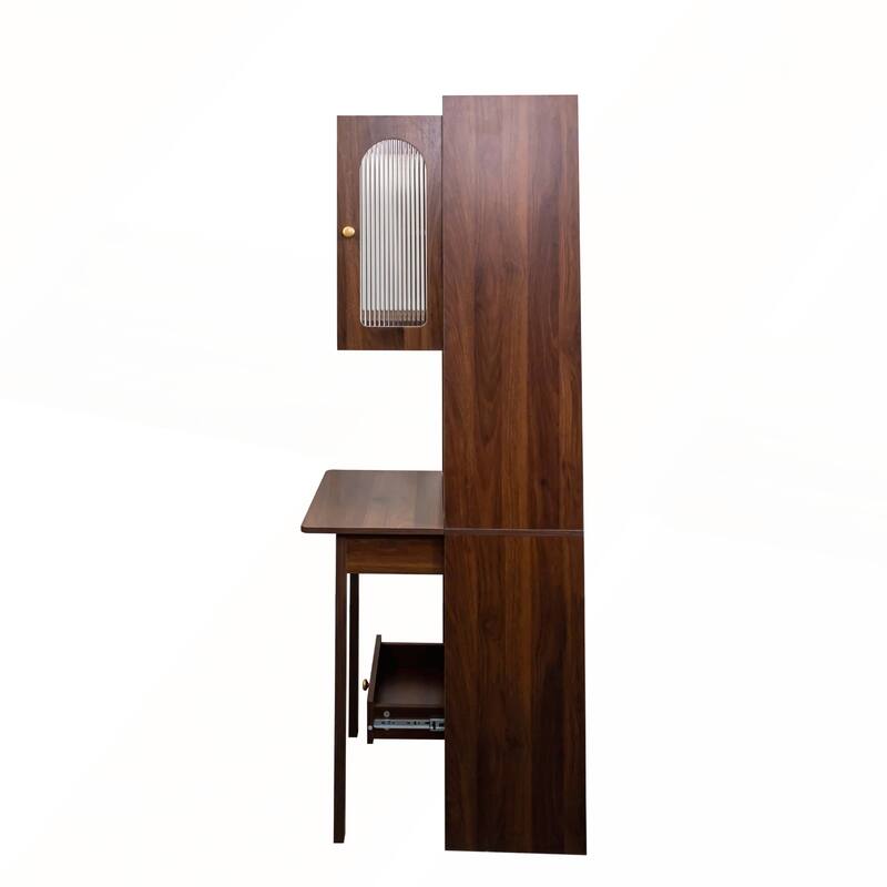 Fold-Out Convertible Desk Cabinet with Shelf and Drawer for Multi-Function Home Office Workstation