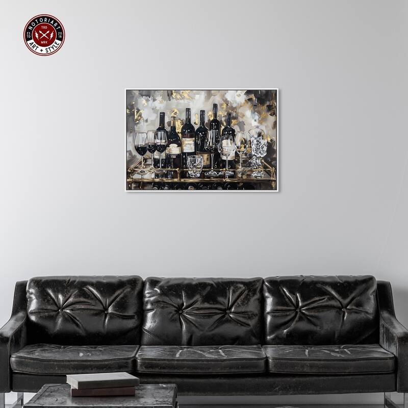 Notoriart Now Serving Champagne Framed Bar Cart Art For Men