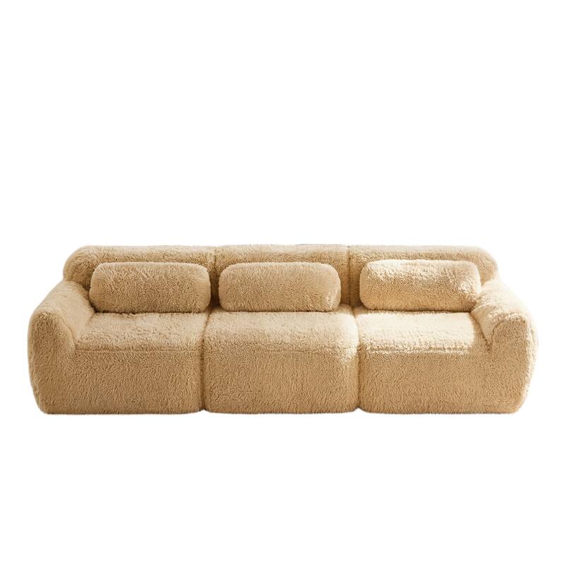 Homy Casa Light Khaki Modular Sectional Sofa, Soft Plush Fabric Cloud Couch with Anti-Slip Base & Decorative Pillows