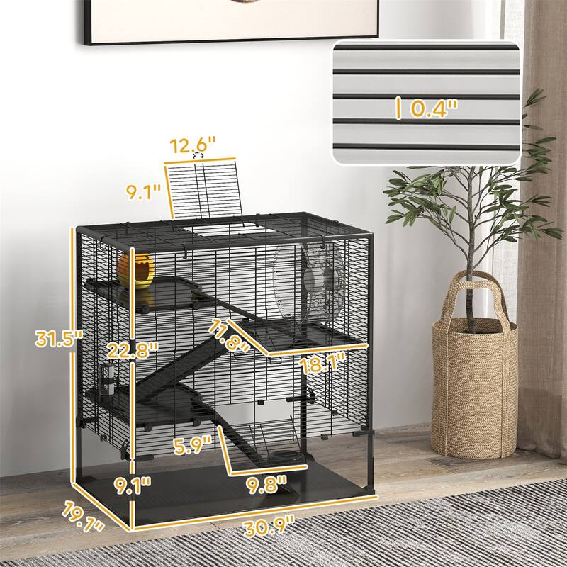 Four-Tier Hamster Tank with Glass Bottom, Ramps and Accessories - 30.9" L x 19.1" W x 31.5" H