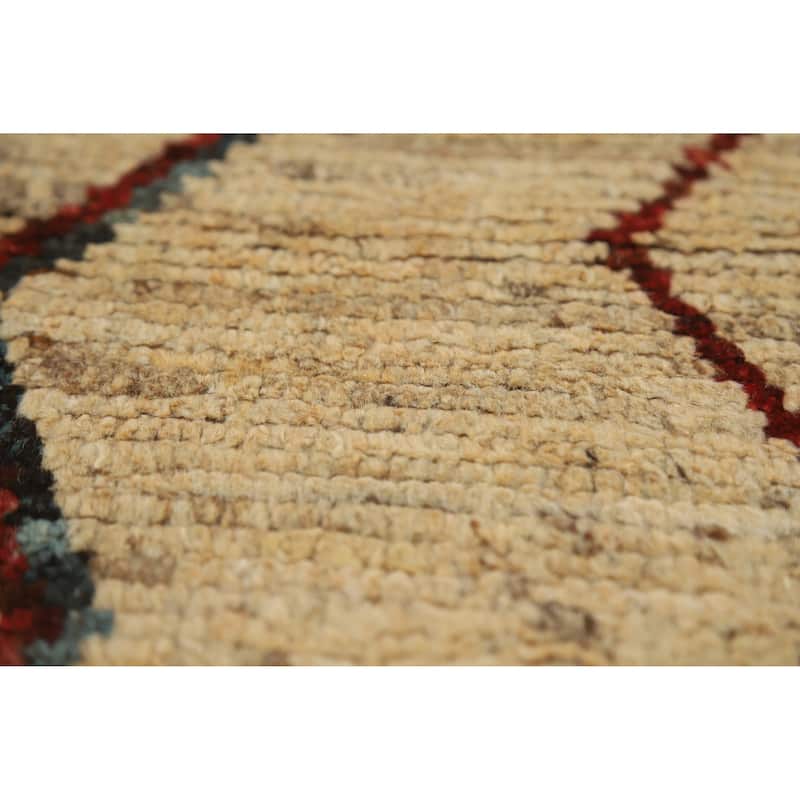 Geometric Moroccan Oriental Area Rug Hand-Knotted Beige Wool Carpet - 6'6" x 9'7"