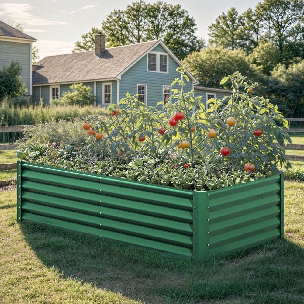 Moasis Outdoor Metal Raised Garden Bed with Gloves