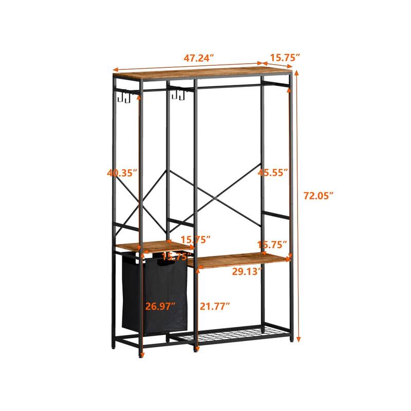 Portable Clothes Rack with Bottom Mesh Rack and Oxford Storage Bag
