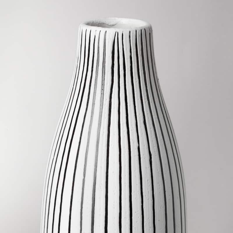 18" Black And White Abstract Cylinder Ceramic Table Vase - 18" x 5" x 5"