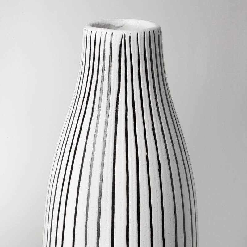 Black and White Pinstriope Narrow Ceramic Vase