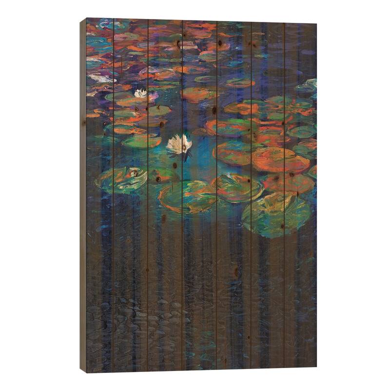 Nymphaea Lotus Print On Wood by Iris Scott - Multi-Color - 26x18x1.5