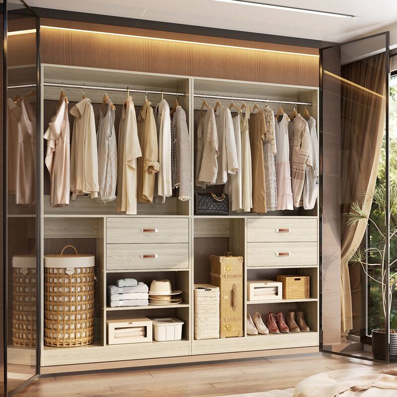 40'' Large Closet System with Shelves and 2 Drawers, Freestanding Closet Organizer with Hanging Rods