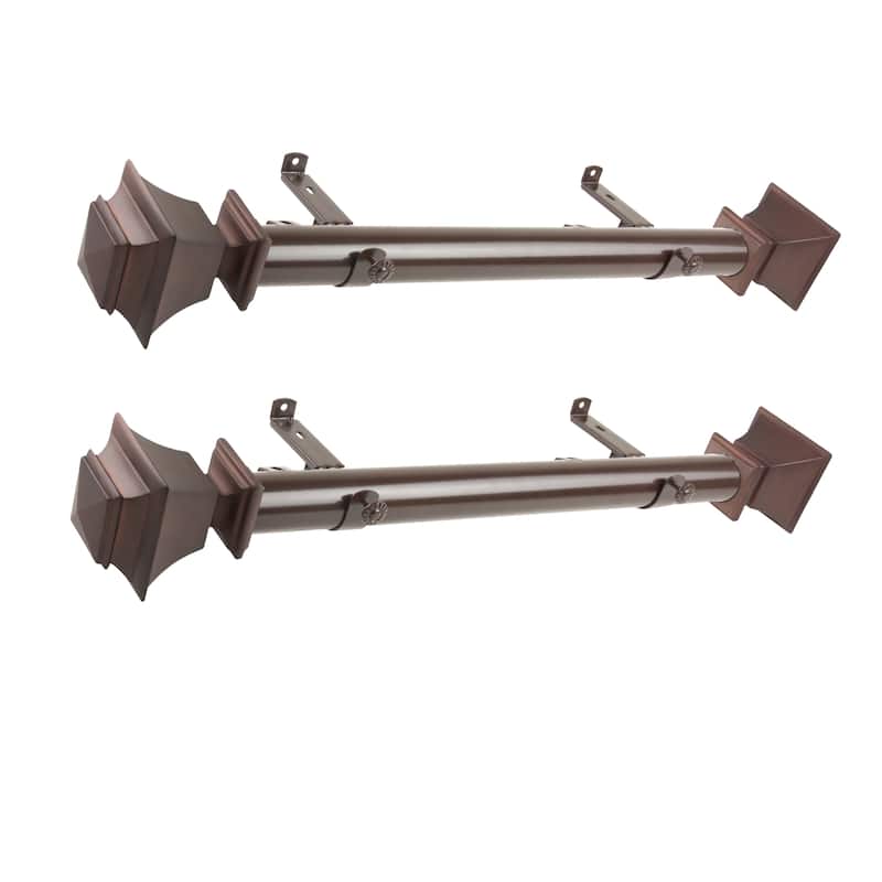 Adjustable Steel Curtain Rods Set of 2 - Extendable Rods with Decorative Finials - 12-20 Inch Window Treatment - M
