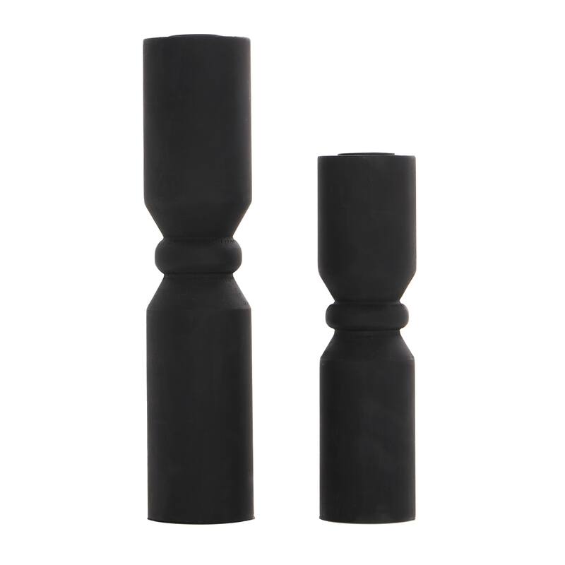 Black Wood Minimalistic Tapered Candle Holder (Set of 2)