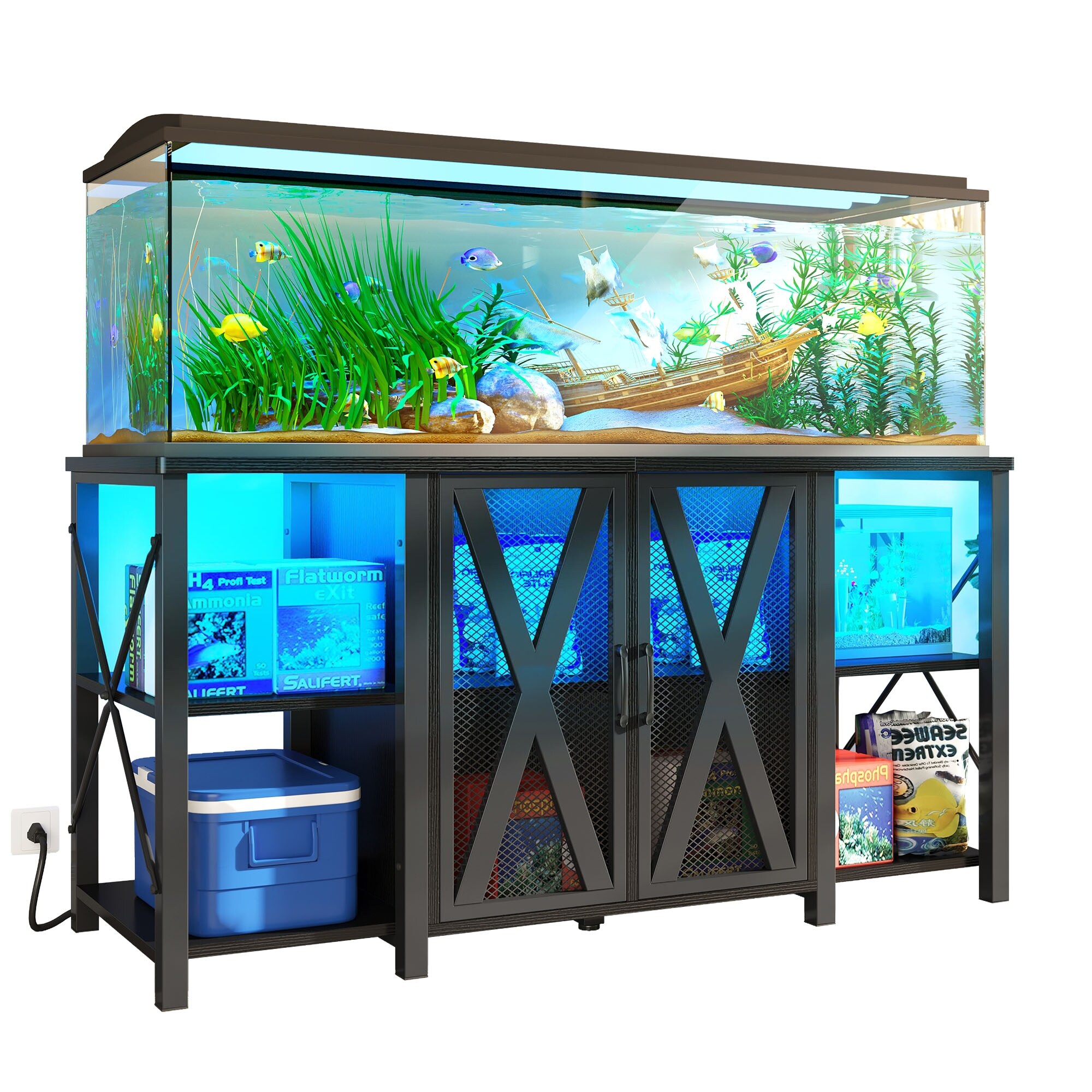 Moasis 75 120 Gallon Aquarium Stand with Power Outlet LED Light Heavy Duty Metal Fish Tank Stand On Sale Bed Bath Beyond 40468172