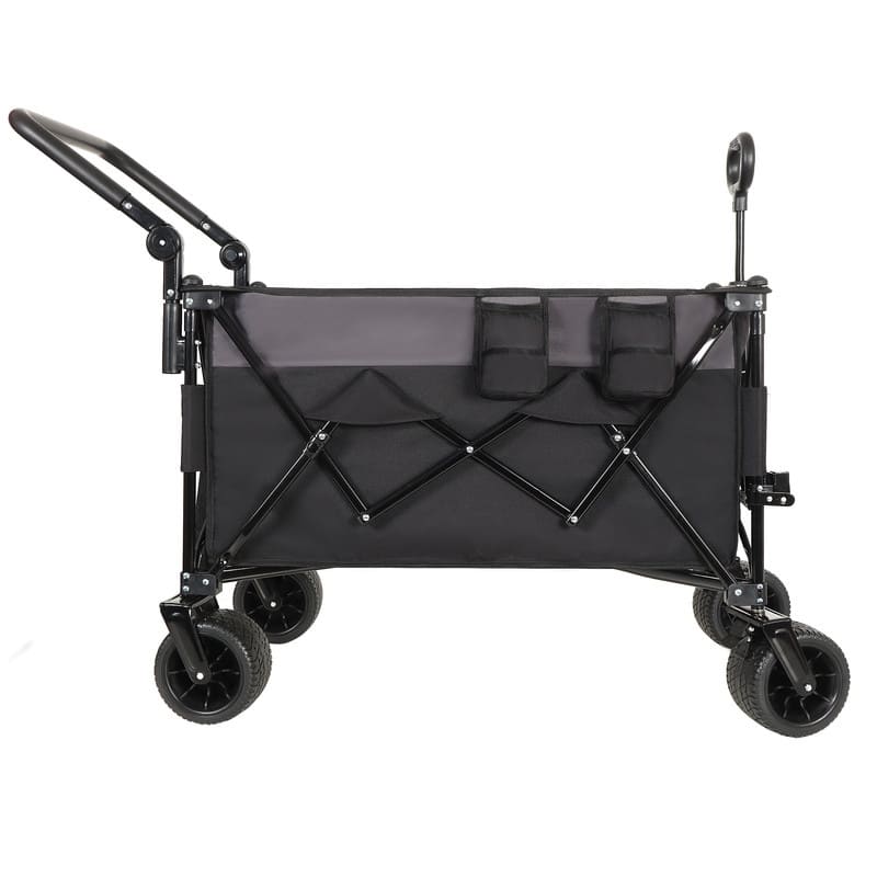 Versatile Push-Pull Folding Wagon Cart – Features 360° Rotating Handle & All-Terrain Wheels, Heavy-Duty Adjustable Design . - Black