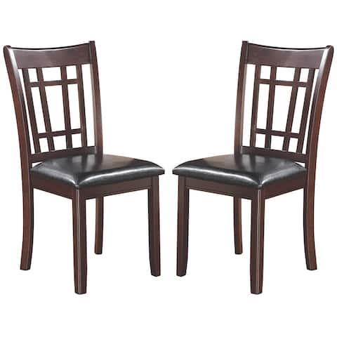 Wood Window Pane Design Back and Black Leatherette Dining Chairs (Set of 2)