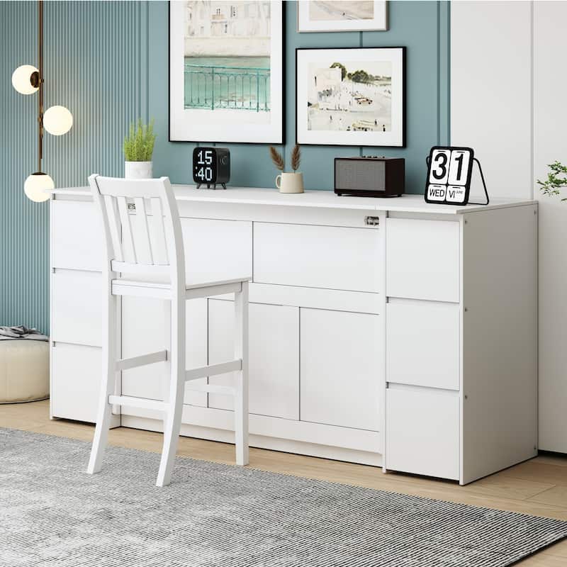 Modern Style Murphy Bed with Drawers, Cabinets and USB Ports for Bedroom