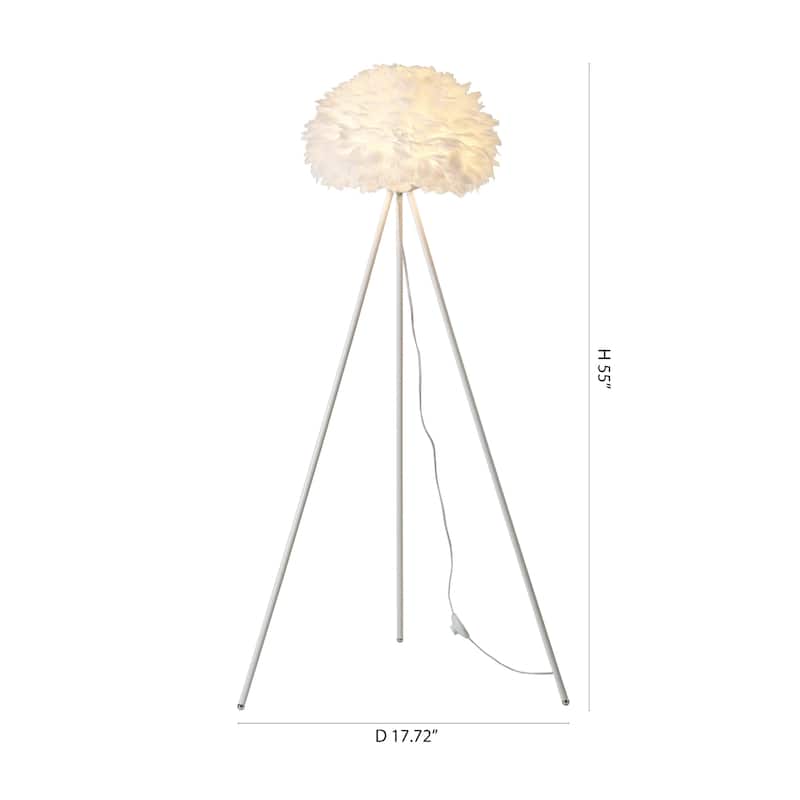 1-Light White Floor Lamp With A White Goose Feather Ball