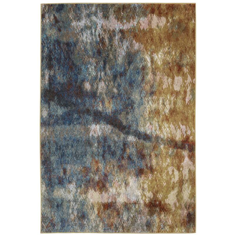 Vista Home Vance Contemporary Abstract Blue/Gold Area Rug - 3'10" X 5'5" - Runner/Rectangle