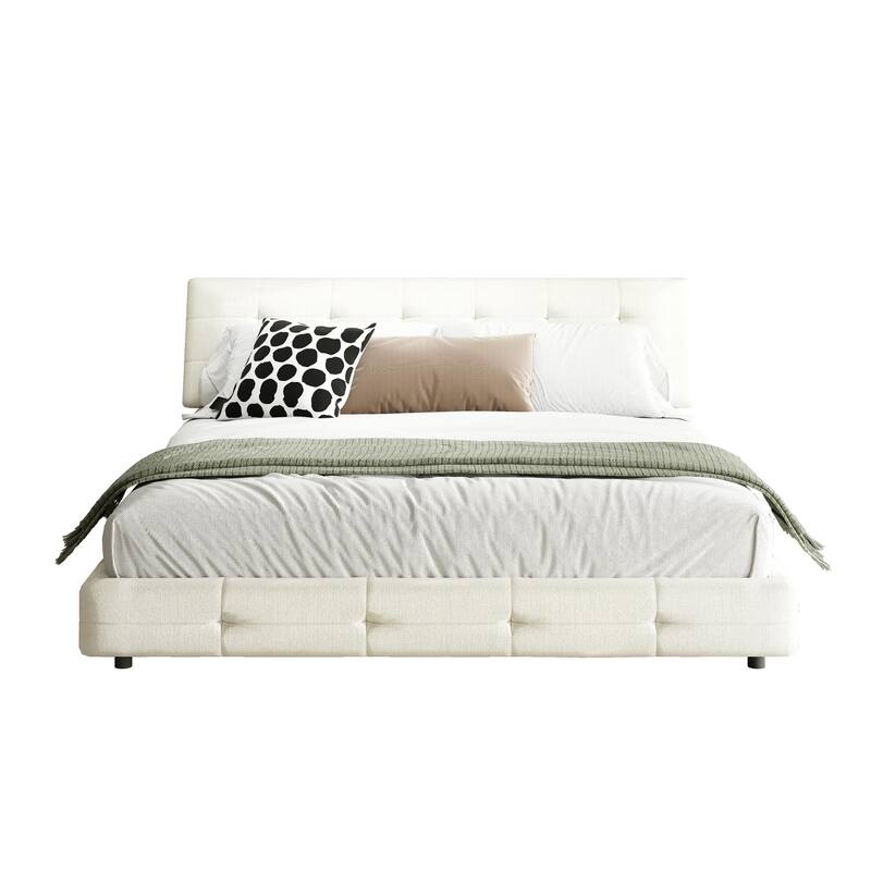 GDFStudio - King Size Chenille Platform Bed with Tufted Headboard Design