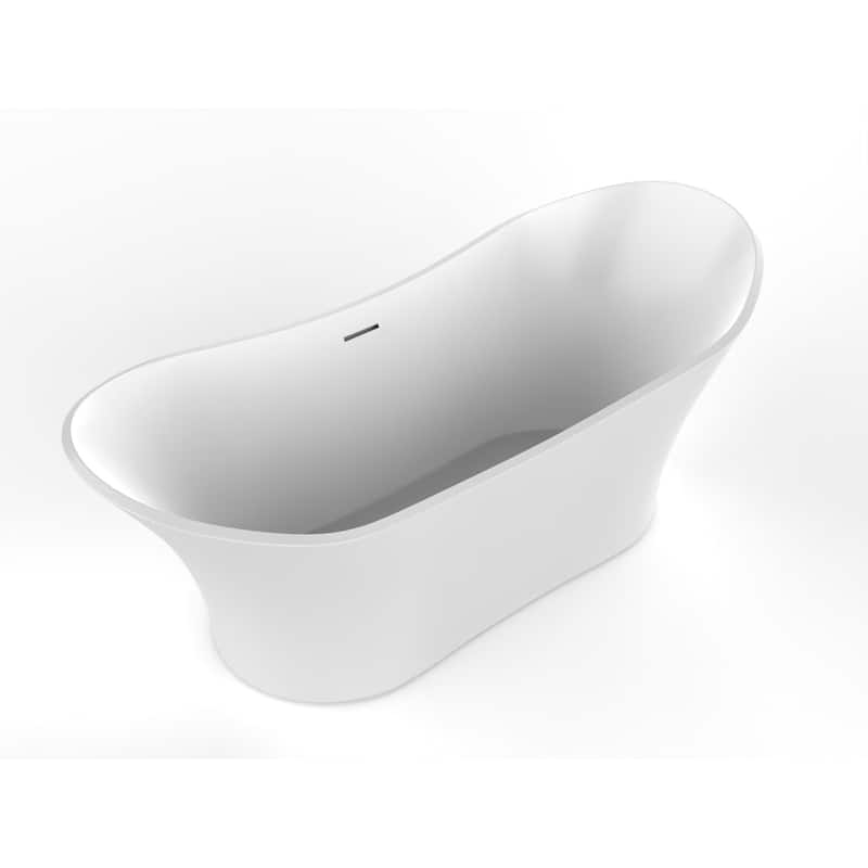 Ocean 69" Solid Surface Freestanding Soaking Bathtub in White or Gray