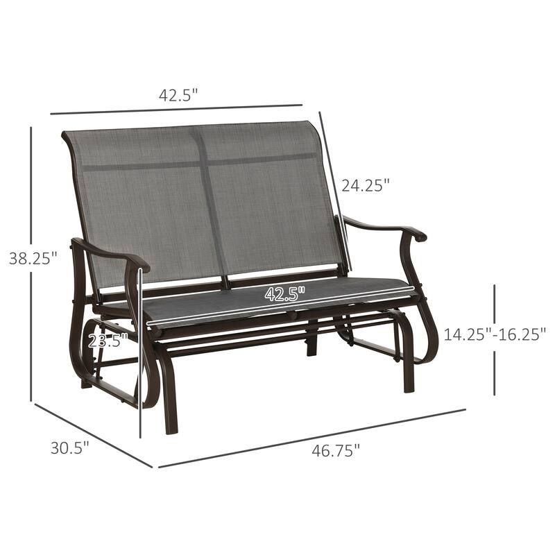 Steel Mesh 2-Seater Outdoor Glider Bench 528lbs Capacity - 46.75" W x 30.5" D x 38.25" H
