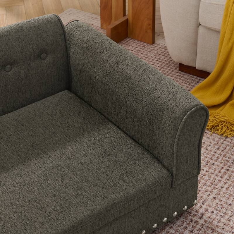 Oversized Pet Sofa, Elegant Modern Linen Fabric Elevated Dog Sofa Bed, Oversized Rectangular Pet Bed with Backrest & Armrest