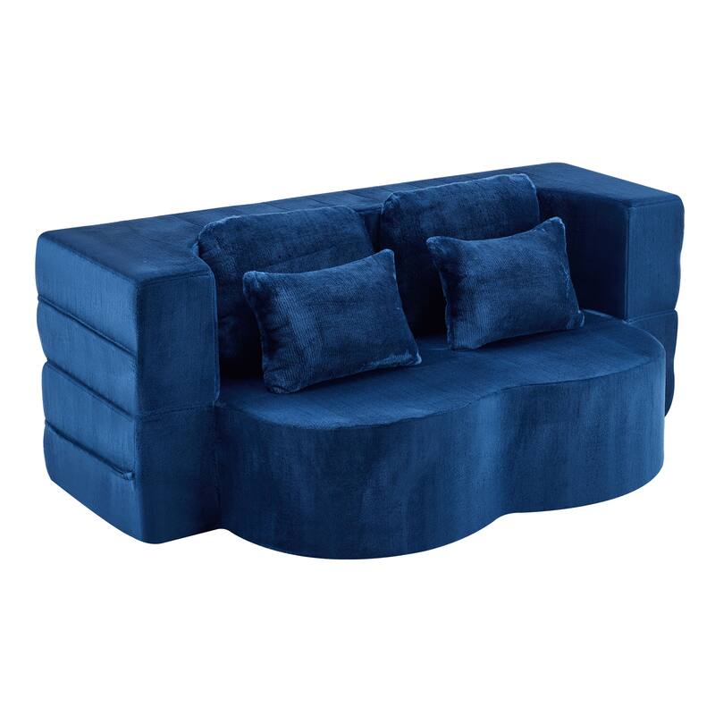 Folding Plush Futon Loveseat Couch Converts into Sleeper Sofa Bed or Yoga Mattress, High-Density Foam Queen Size Floor Bed