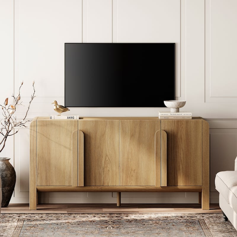 WAMPAT 63" Modern TV Stand With Storage, Entertainment Center With Adjustable Shelves,Wooden TV Console With 4 Doors - Walnut