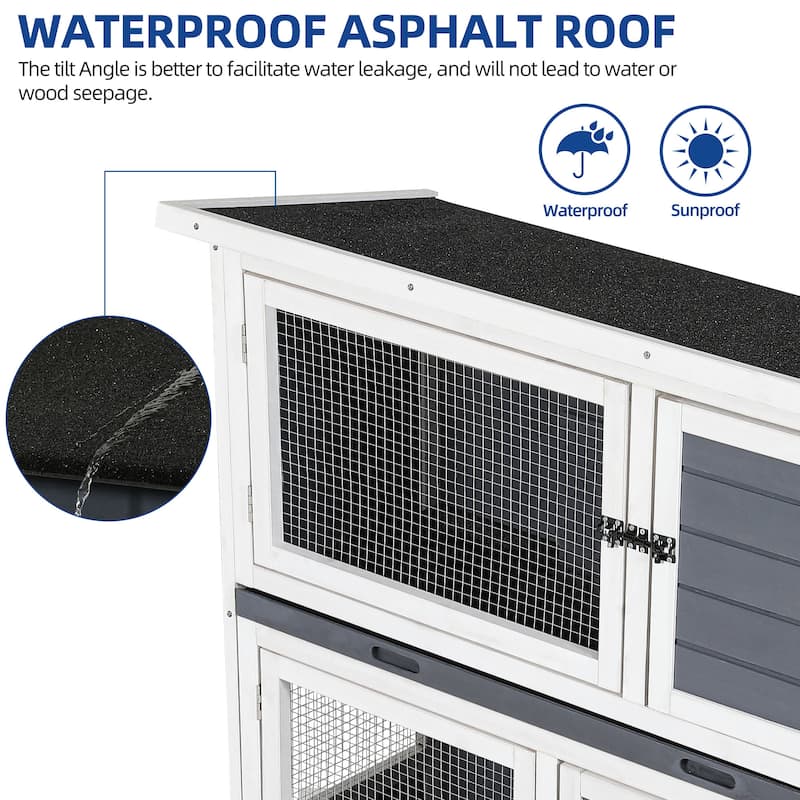 Moasis 41-inch 2-Tier Wooden Rabbit Hutch Bunny Cage with Removable Tray and Wheels