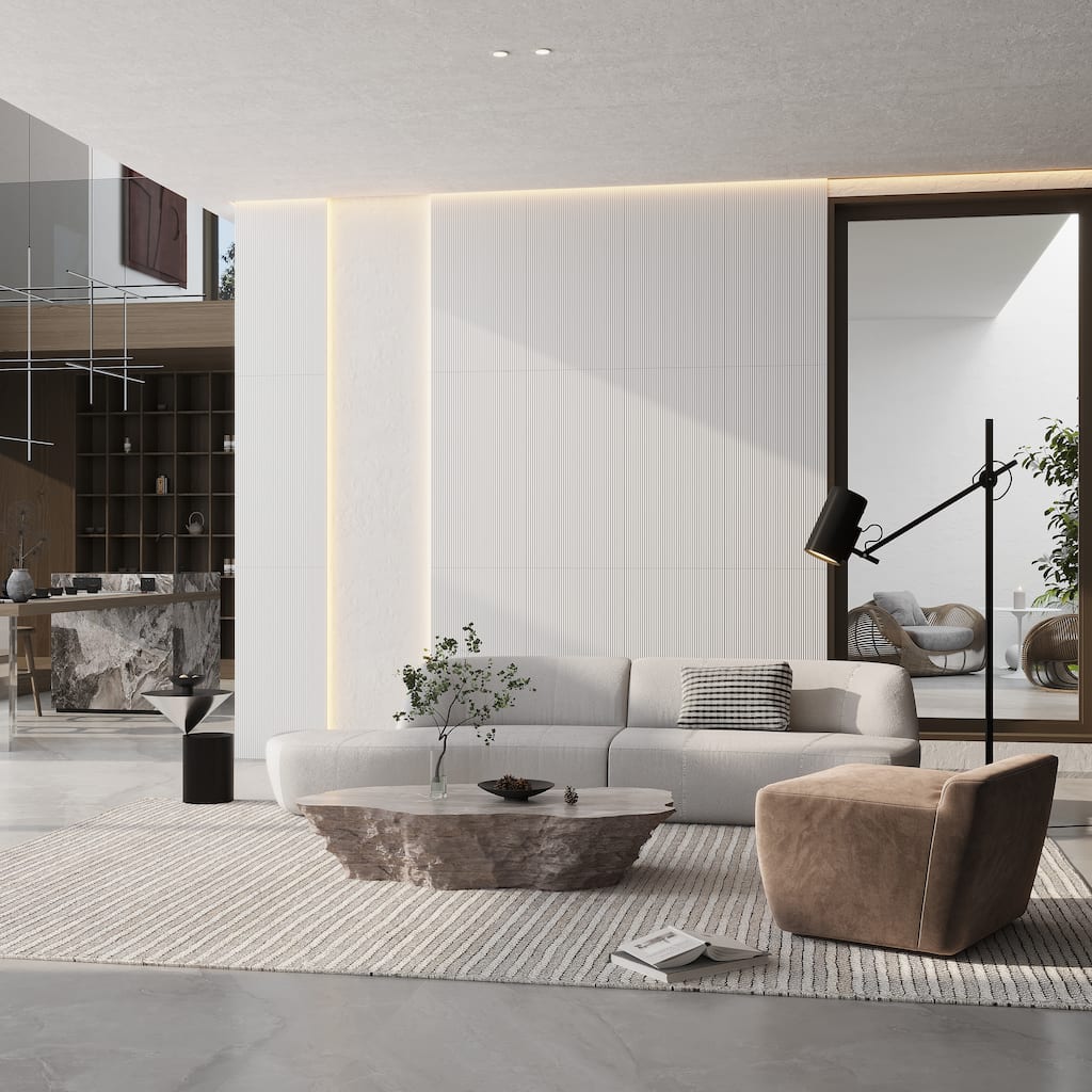 Terrain 24x48 White Porcelain Large Format Ribbed Wall Tile (15.55 sq ft/case) - 2 Pack