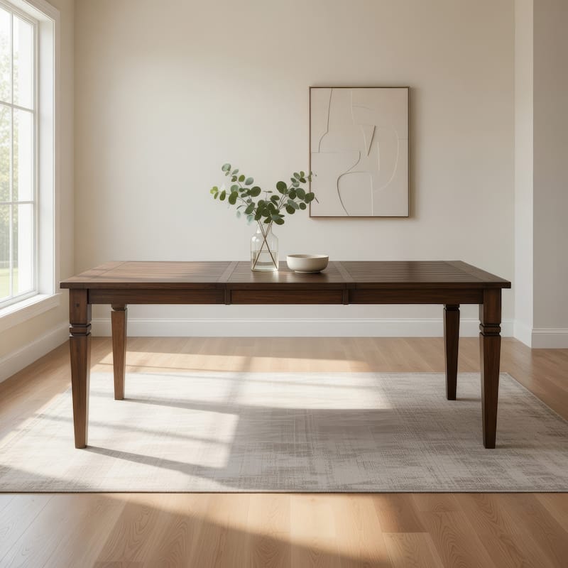 Flint Dining Table, 66-90 Inch Rectangular Extendable Brown Solid Wood