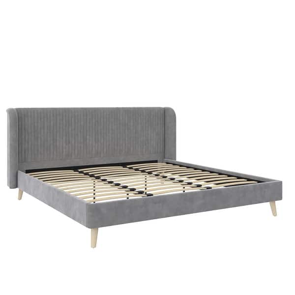 slide 2 of 12, The Novogratz Holly Upholstered Wingback Platform Bed Light Grey Velvet - King