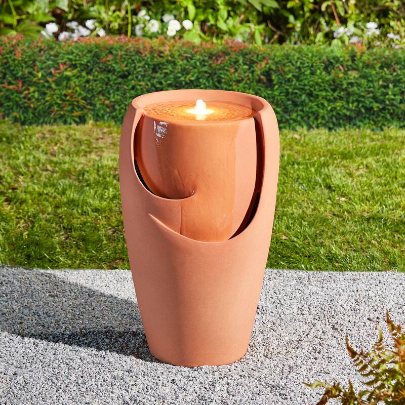 Demta 21-inch Ceramic Pot Fountain with Pum LED Light by Havenside Home
