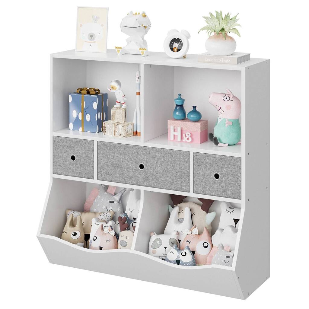 Multifunctional Bookshelf with 3 Drawers and Toy Storage Chest - N/A