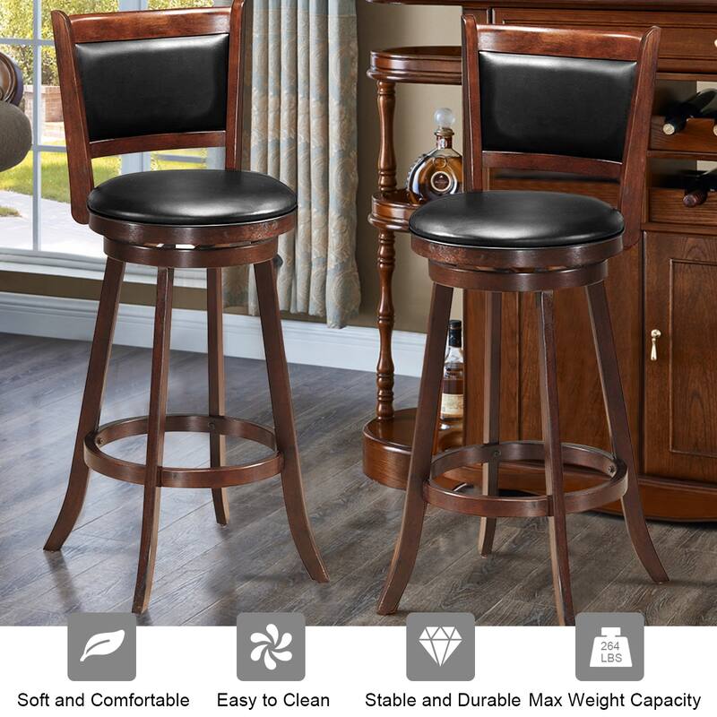 Costway Set of 2 29'' Swivel Bar Height Stool Wood Dining Chair