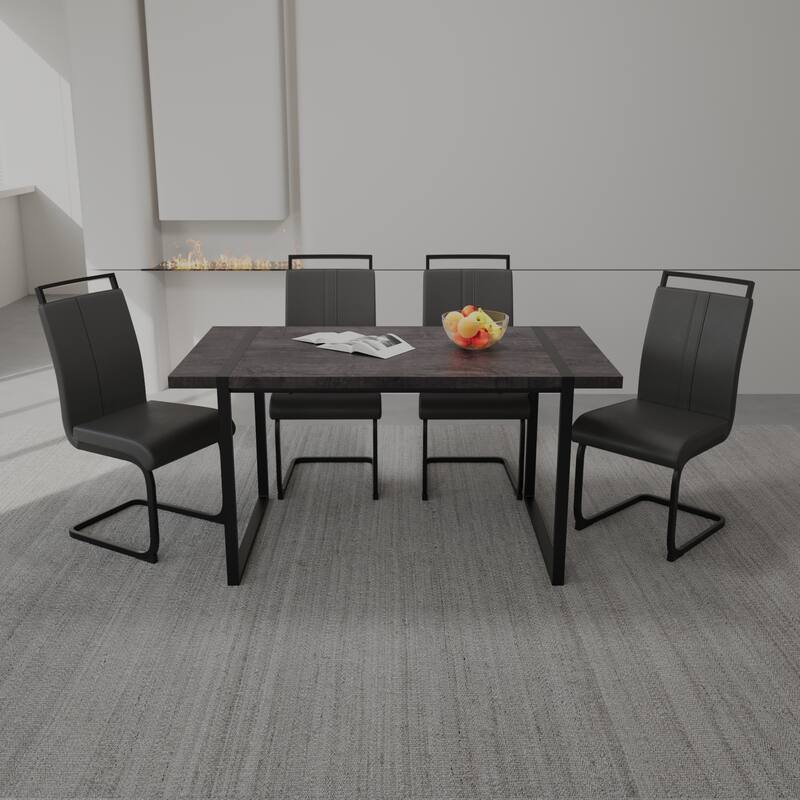 Modern Dining Set with Rectangular MDF Black Table & High Back C-shaped Tube Chairs