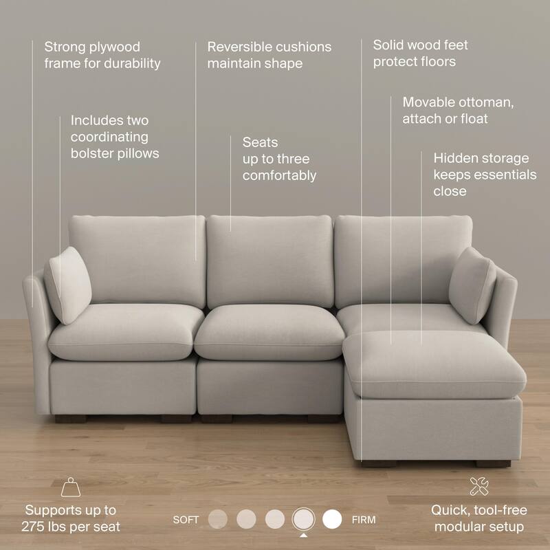 Bush Home Sienna Modular 3-Seater Reversible Chaise Sectional