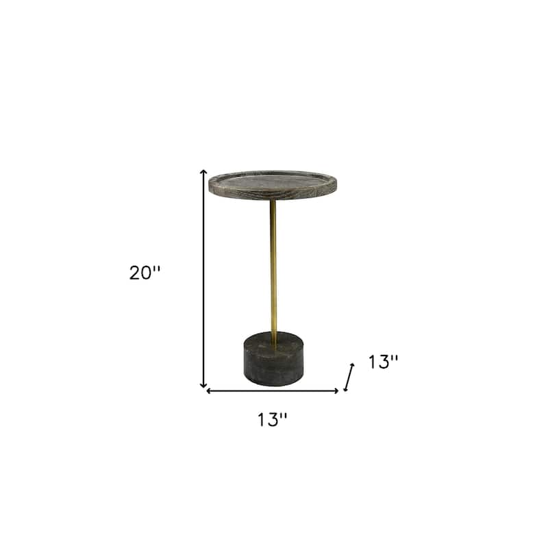HomeRoots 20" Black And Brown Solid Wood And Marble Round End Table - 13' X '20' X '13